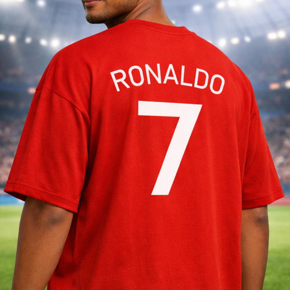 Red Ronaldo 7 Oversized Football Fan T-Shirt Red Ronaldo 7 Oversized Football Fan T-Shirt