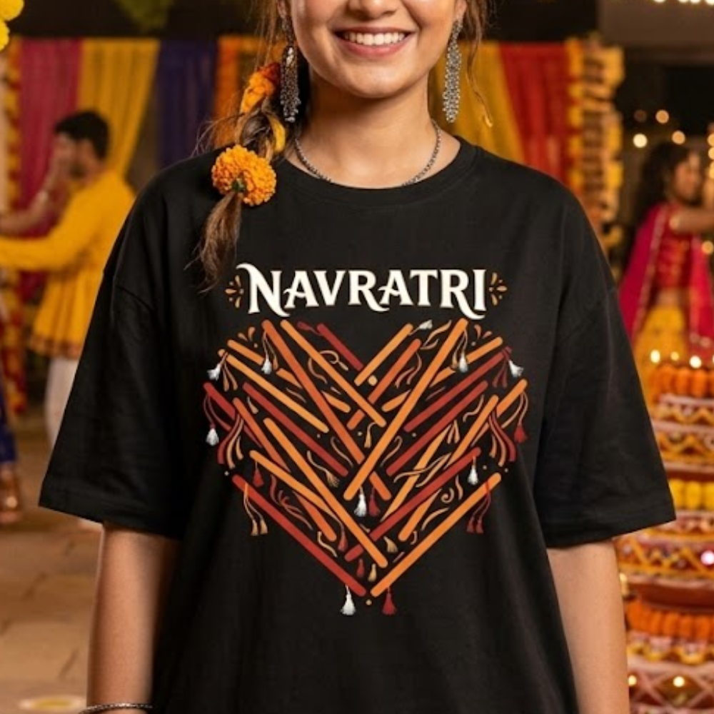 Navratri Dandiya Heart Graphic T-Shirt Navratri Dandiya Heart Graphic T-Shirt