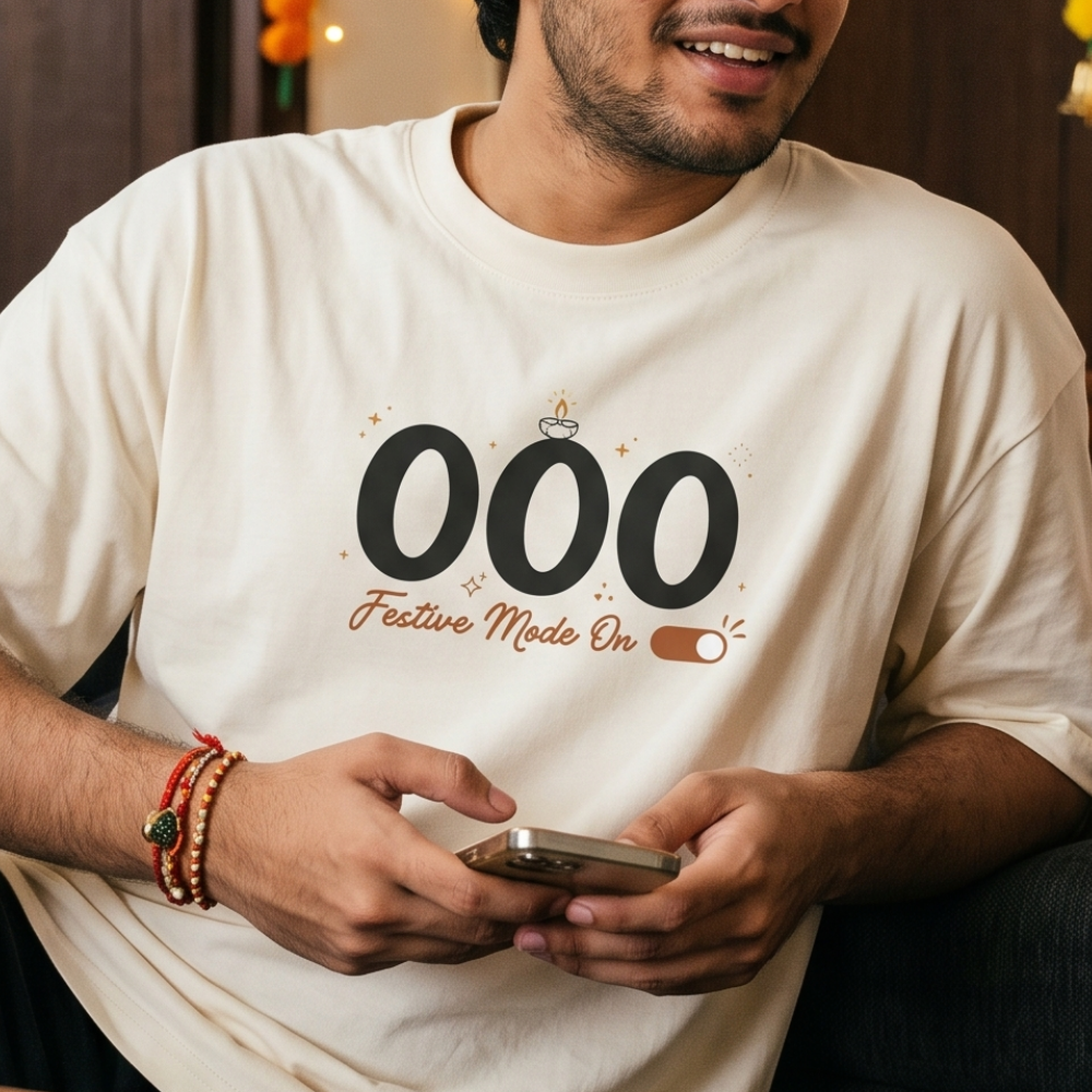 OOO Festive Mode On Oversized Diwali T-Shirt OOO Festive Mode On Oversized Diwali T-Shirt